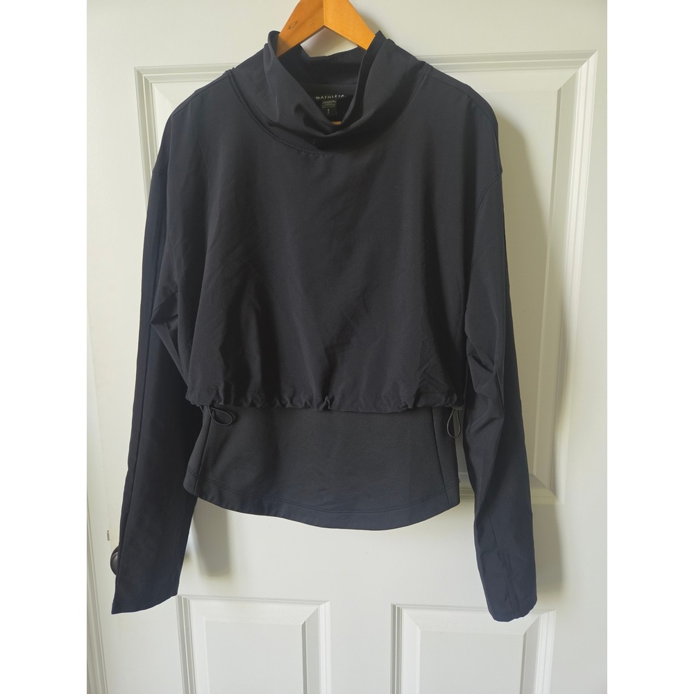 Athleta Womens Small Black Cowl Neck Layered Pullover Drawcord Activewear Top